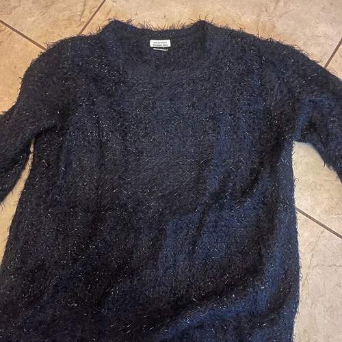Blue fluffy sweater with rhinestones like new, size L