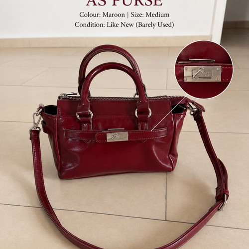AS Purse, maroon, medium size with adjustable shoulder strap