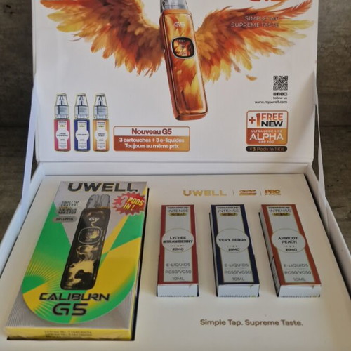 Uwell Caliburn G5 gift box with 3 x 10ml ejuice new