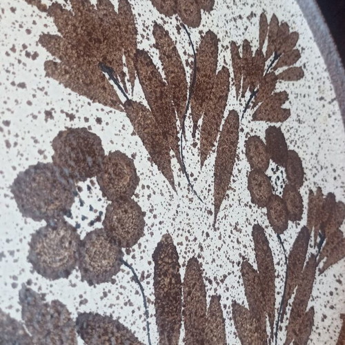 Large Vintage Textured Ceramic Wall Plate, Rustic Floral Design