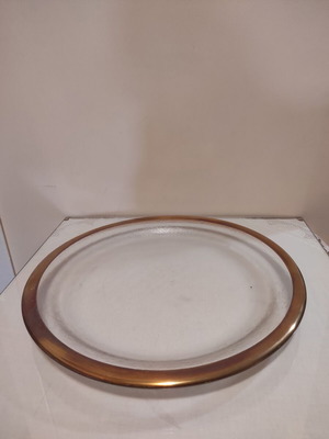 Kosta Boda glass serving platter new with gold detail