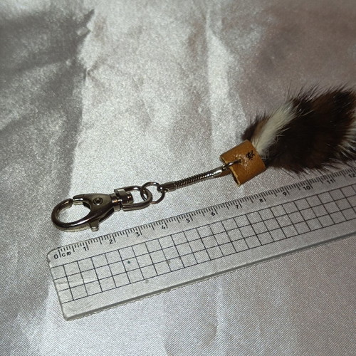 Fur keychain used, beige and brown, from Kastoria