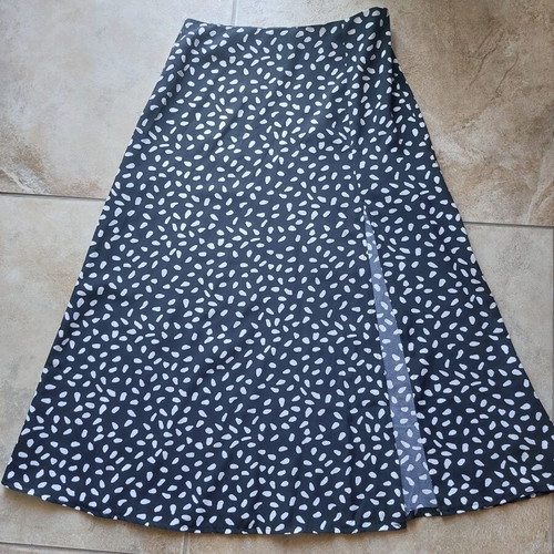Midi skirt black and white with side slit, size Small