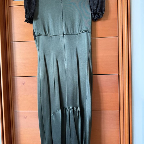 Roberto Cavalli midi dress used, dark green with black lace, elastic fabric