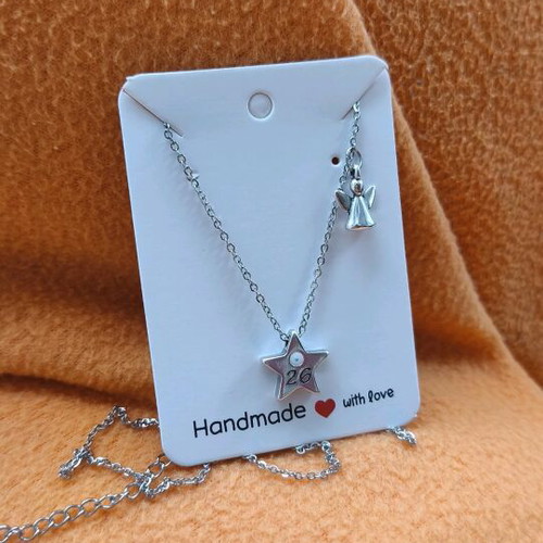 Lucky necklace with silver-plated star and angel, steel chain, new