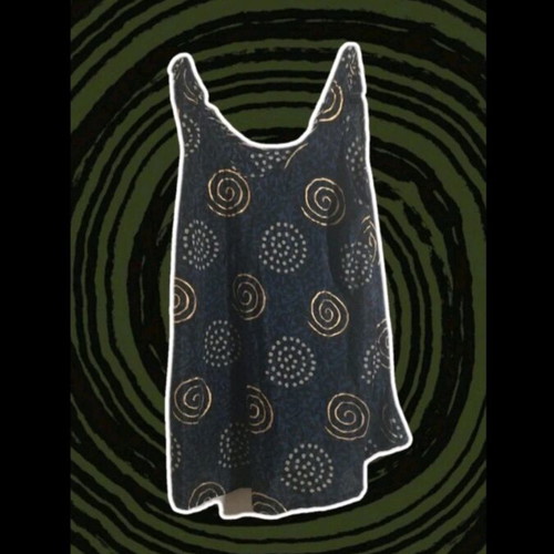 Boho hippie shirt with spirals used, black and yellow