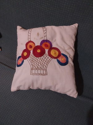 Decorative pillow with antique embroidery used