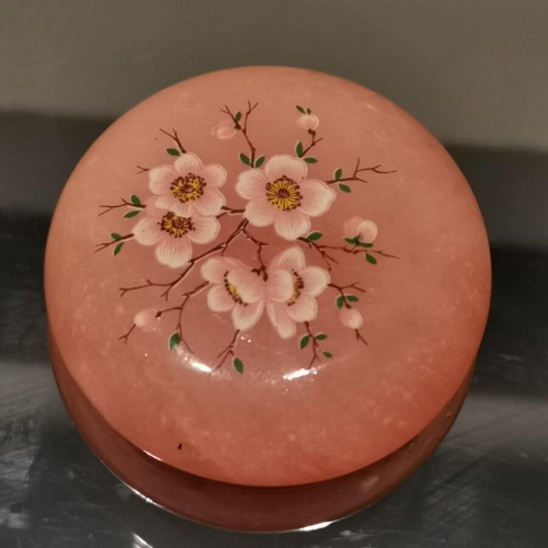 Pink Alabaster Box used, vintage with flowers from Italy