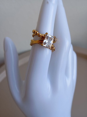 Ring with stone adjustable, 18K gold plated stainless steel, new