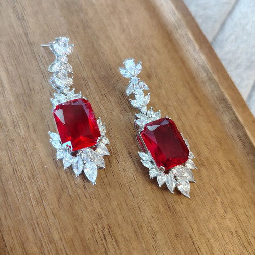 Long earrings with zircon stones, silver, like new