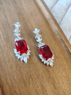 Long earrings with zircon stones, silver, like new