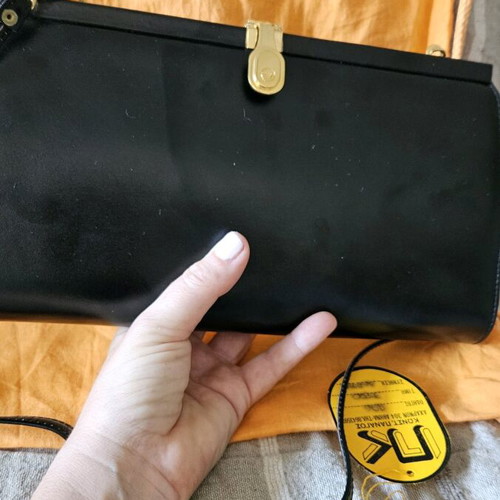 Evening leather envelope shoulder bag like new, black, 1970s