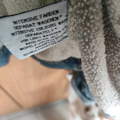 Denim jacket like new, beige and blue, sizes L and XL