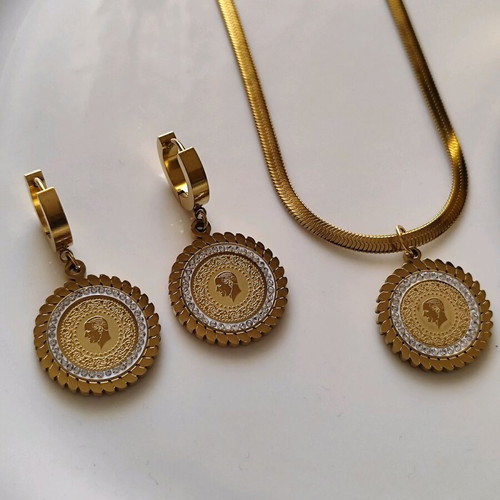 Stainless steel jewelry set necklace, earrings and bracelet gold new