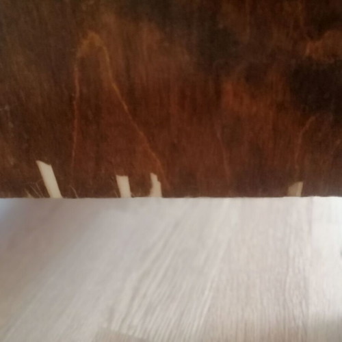 Vintage wooden desk used, walnut color with intact leather surface