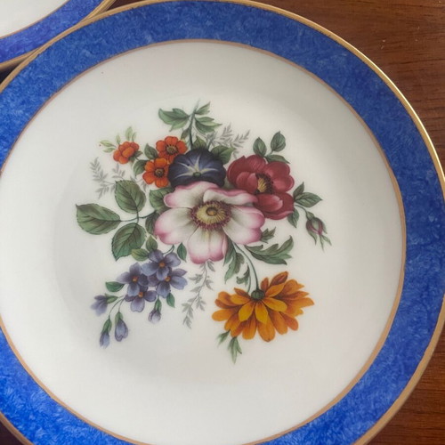 Scherzer Bavaria porcelain plate set cobalt blue floral mint condition
