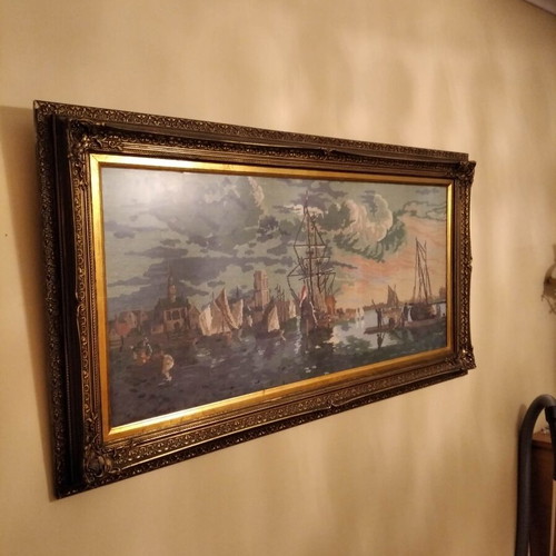Embroidered textile paintings set of 2, like new