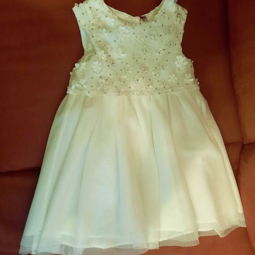 Dress for 2-year-old girl new, white with embroidered flowers