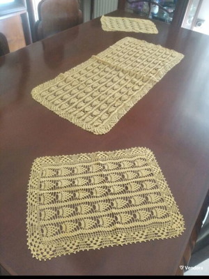 Vintage handmade crochet table linen set in yellow, like new