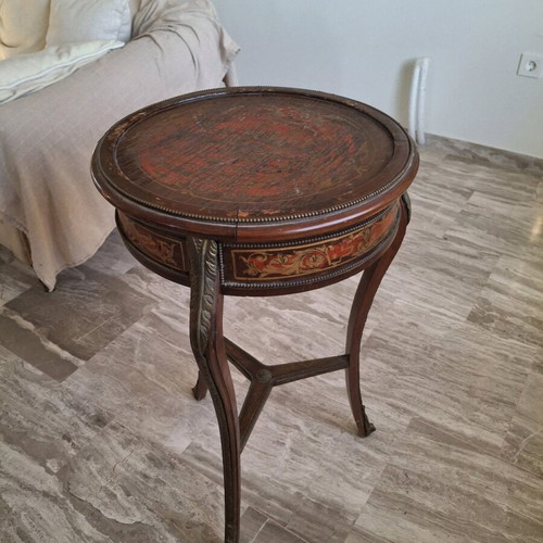 Vintage Louis XV style round table with Boulle marquetry, Italian mid-century