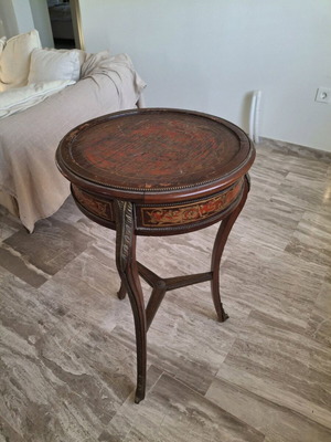 Vintage στρογγυλό τραπεζάκι Louis XV με Boulle marquetry μεταχειρισμένο