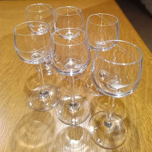 Set of 6 liqueur glasses used with engraved leaf design