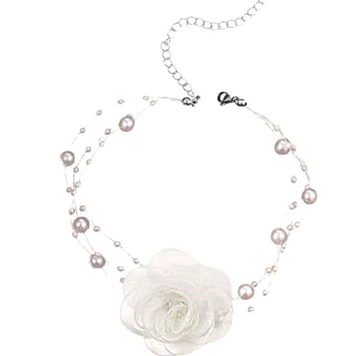 Choker with white rose and white pearls new