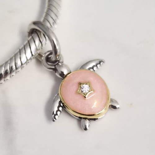 Pandora Dangle Charm Pink Sea Turtle with Murano Glass and 925 Silver new