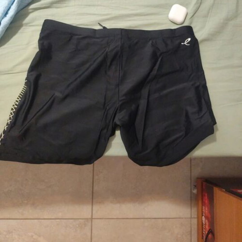 Men's swim shorts black with green design, XL