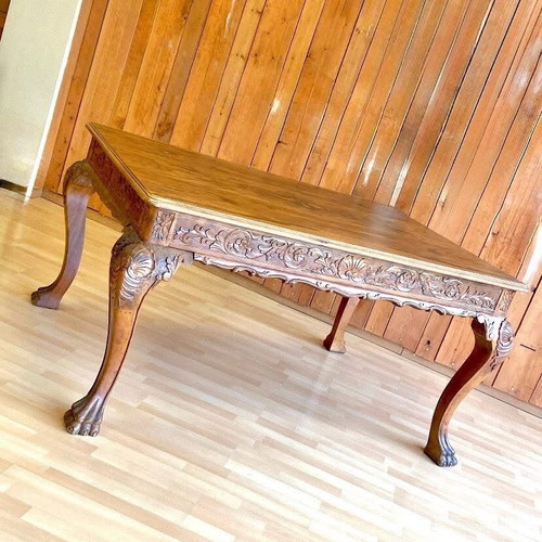 Antique extendable dining table 1960, hand-carved solid wood