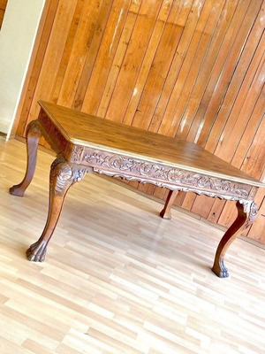 Antique extendable dining table 1960, hand-carved solid wood