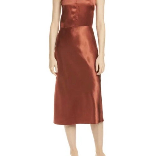 Vince Crinkled Satin Skirt Orange Rust Color Size Small New