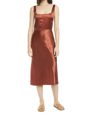 Vince Crinkled Satin Skirt Orange Rust Color Size Small New