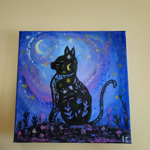 Handmade painting on canvas 20x20 cm "Cosmic Cat"