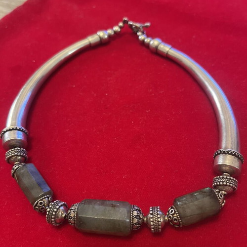 Silver 925 necklace with semi-precious stones vintage used
