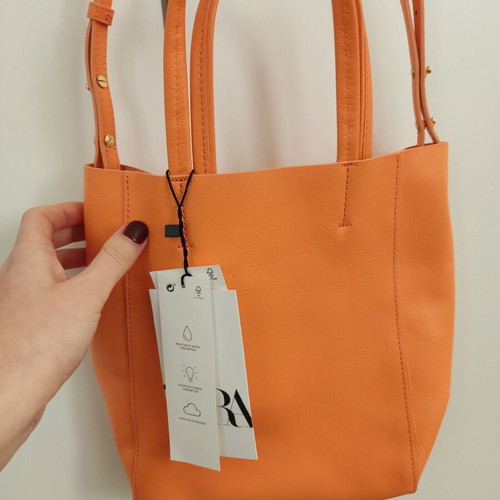 Zara orange real leather tote bag boho chic new with tags
