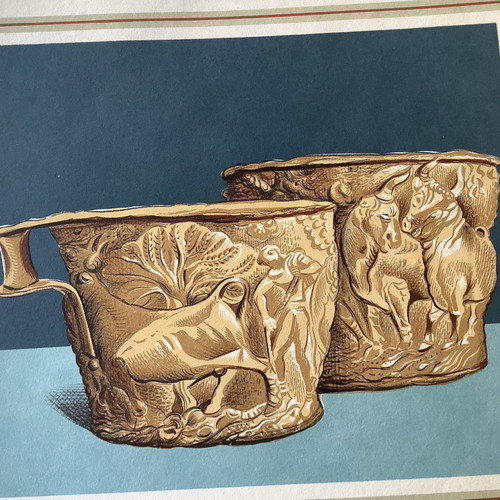 Chromolithograph used of two golden cups from Vapheio, Laconia