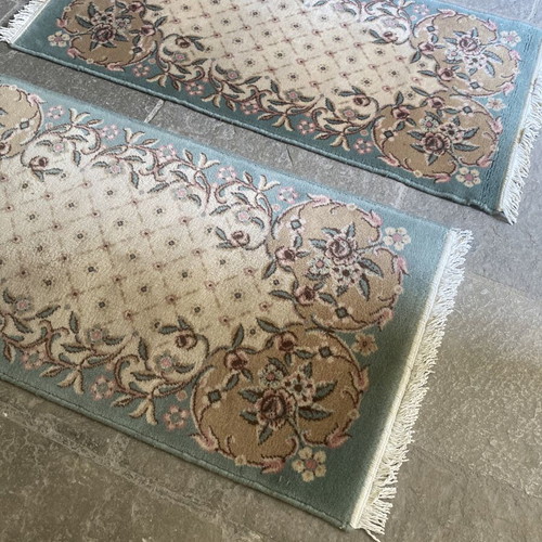Set of 3 Handmade Vintage Wool Rugs with Romantic Floral Design