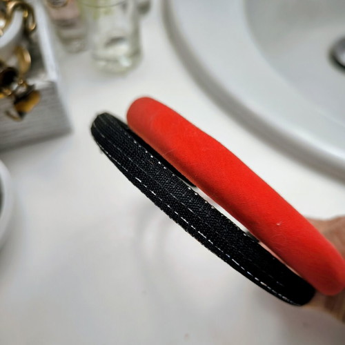 Fabric headbands new, red and black with silver thread