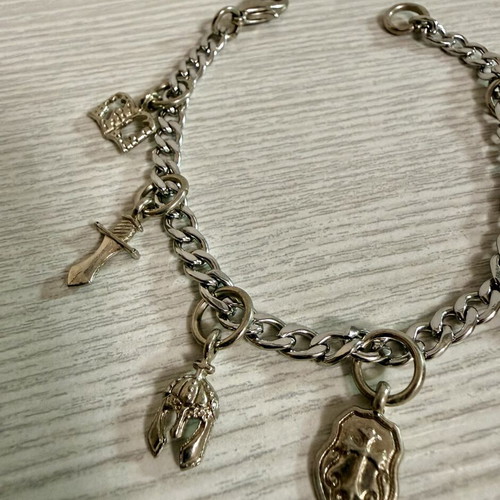 Bracelet with Armor of God religious charms, stainless steel, silver