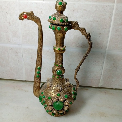 Decorative Oriental Jug used with green stones and pearls