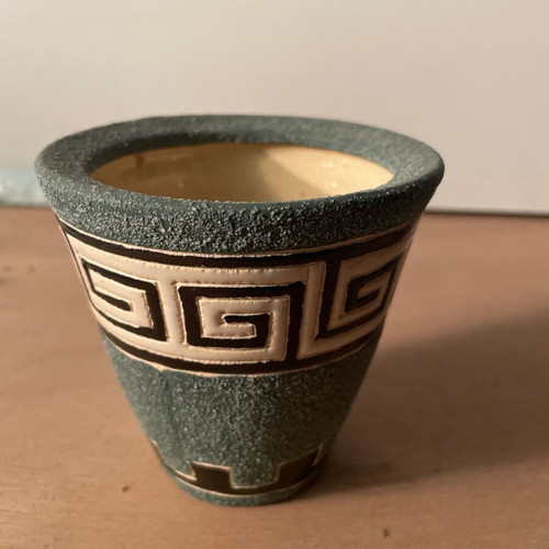 Ceramic small flowerpot Meander with design 9.5x9.5 new