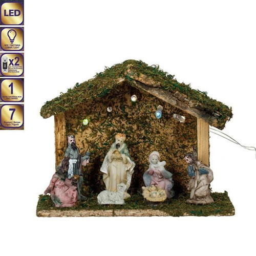 Christmas nativity set new with 5 LED lights and 7 figures