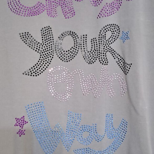 ZARA Trafaluc Rhinestone Graphic T-Shirt, size Large, muted blue gray
