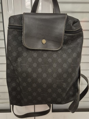 Thiros black women's backpack with logo print and metal clasp