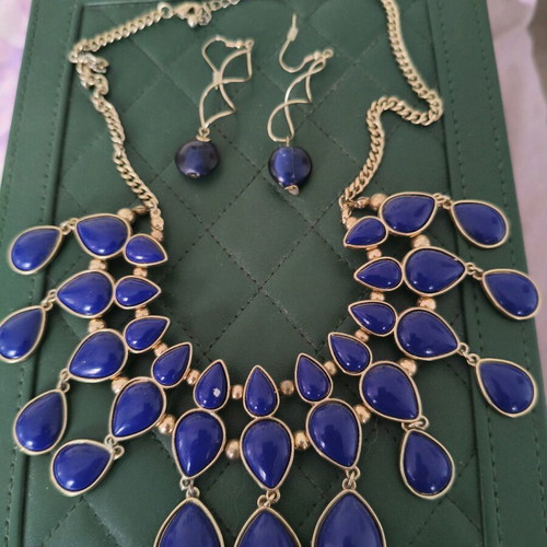 Statement jewelry set with blue and gold, like new