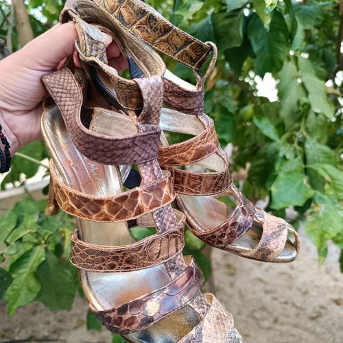 Tsakiris Mallas leather gladiator sandals with animal print, size 39