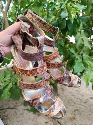 Tsakiris Mallas leather gladiator sandals with animal print, size 39