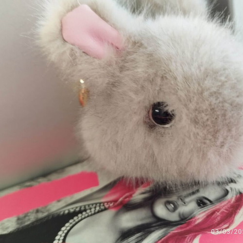 Bunny keychain new, gray synthetic fur