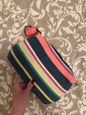 Large toiletry bag like new, blue and pink